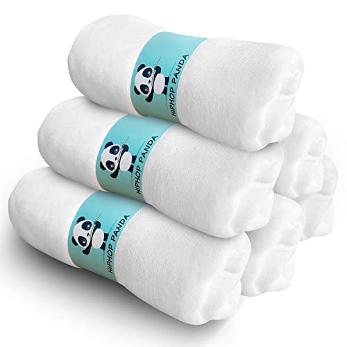 HIPHOP PANDA 6 Pack Bamboo Muslin Burp Cloths - 6 Layer Soft Absorbent Milk Spit Up Rags - Natural Baby Wipes for Delicate Skin - Baby Registry as Shower - White, 20" X10"