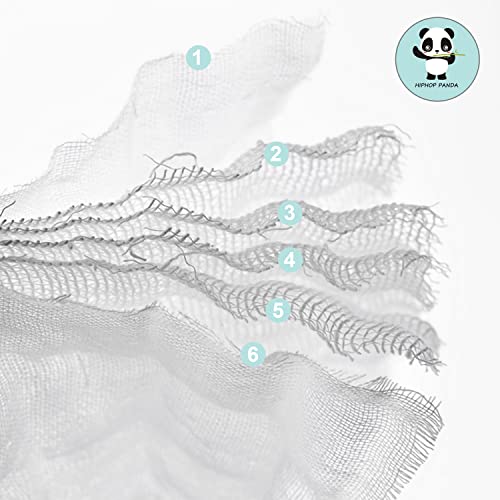 HIPHOP PANDA 6 Pack Bamboo Muslin Burp Cloths - 6 Layer Soft Absorbent Milk Spit Up Rags - Natural Baby Wipes for Delicate Skin - Baby Registry as Shower - White, 20" X10"