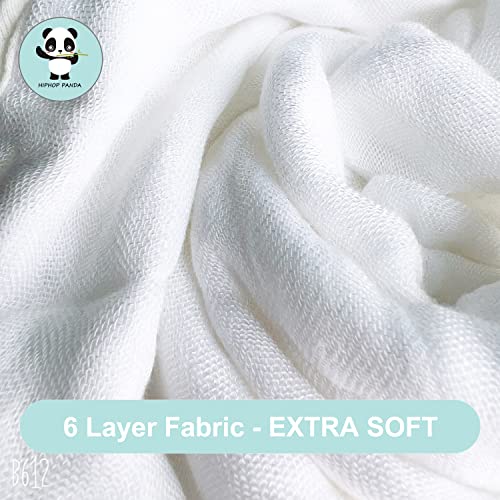 HIPHOP PANDA 6 Pack Bamboo Muslin Burp Cloths - 6 Layer Soft Absorbent Milk Spit Up Rags - Natural Baby Wipes for Delicate Skin - Baby Registry as Shower - White, 20" X10"