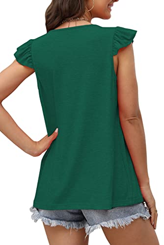 Tunic Tops to Wear with Leggings Ruffle Sleeve Summer Top for Women Cute Fashion Clothes Green L