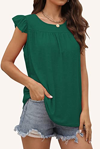 Tunic Tops to Wear with Leggings Ruffle Sleeve Summer Top for Women Cute Fashion Clothes Green L