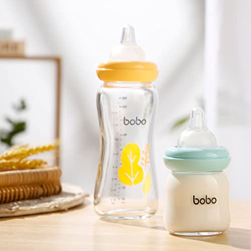 YOHKOH Natural Glass Baby Bottle with Natural Response Nipple, Newborn Anti-Colic Baby Bottles, Wide Neck Mushroom Cap Baby Bottle, Clear (3.4oz (Pack of 2), Red)