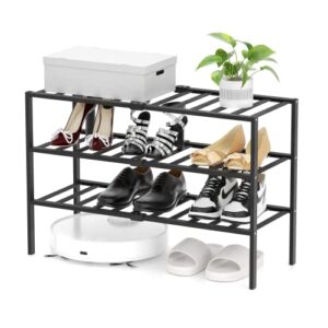 allinside bamboo shoe rack, 3 tiers shoe storage organizer, detachable durable shoe shelf, shoe stand for entryway closet bathroom balcony(black)