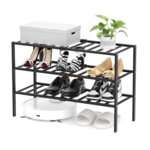 Allinside Bamboo Shoe Rack, 3 Tiers Shoe Storage Organizer, Detachable Durable Shoe Shelf, Shoe Stand for Entryway Closet Bathroom Balcony(Black)