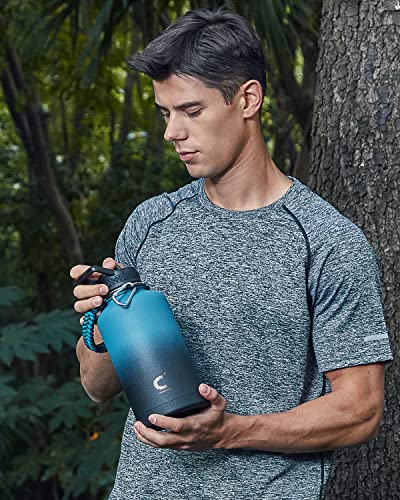 Coolplus 64 oz Insulated Water Bottle with Paracord Handle & 3 Lid, Half Gallon Water Bottle Food-grade Vacuum Large Water Jug Flask, Keep 24H Hot 48H Cold, Leak Proof & BPA-Free,