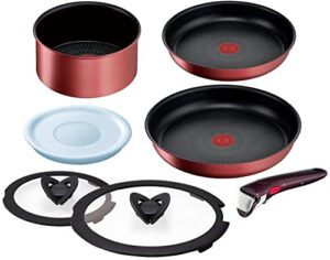 t-fal l38395a ingenio neo ih rouge unlimited pot and frying pan set, 7-piece set, non-stick, red