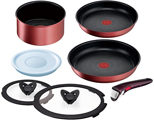 T-fal L38395A Ingenio Neo IH Rouge Unlimited Pot and Frying Pan Set, 7-Piece Set, Non-Stick, Red