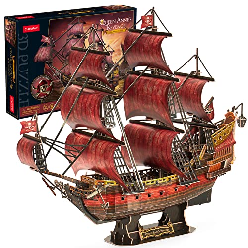 3D Puzzles for Adults Kids Laser Red Queen Anne's Revenge 391 Pcs Cool Pirate Ship Arts & Crafts for Adults Brain Teaser Puzzles for Adults Model Kits Room & Home Decor Birthday Gifts for Women Men