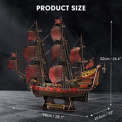 3D Puzzles for Adults Kids Laser Red Queen Anne's Revenge 391 Pcs Cool Pirate Ship Arts & Crafts for Adults Brain Teaser Puzzles for Adults Model Kits Room & Home Decor Birthday Gifts for Women Men