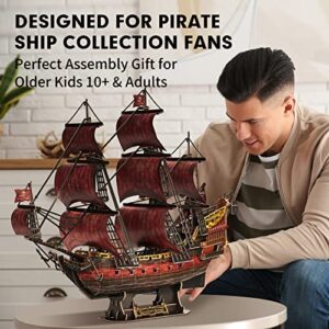 3D Puzzles for Adults Kids Laser Red Queen Anne's Revenge 391 Pcs Cool Pirate Ship Arts & Crafts for Adults Brain Teaser Puzzles for Adults Model Kits Room & Home Decor Birthday Gifts for Women Men