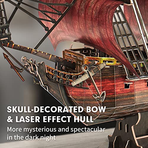 3D Puzzles for Adults Kids Laser Red Queen Anne's Revenge 391 Pcs Cool Pirate Ship Arts & Crafts for Adults Brain Teaser Puzzles for Adults Model Kits Room & Home Decor Birthday Gifts for Women Men