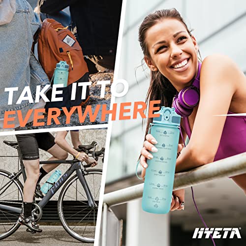 Hyeta 32oz Water Bottles with Straw - Stay Motivated and Hydrated with Convenient Times to Drink Markings, Durable, Leak-proof and BPA-free