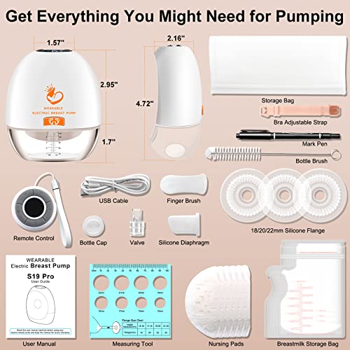 Wearable Breast Pump with Remote Control, Ultra Light Portable Breast Pump, Hands Free Electric Breast Pump with 4 Modes & 9 Levels,Rechargeable Wireless All-in-One Breast Pump with 18-24mm Flanges