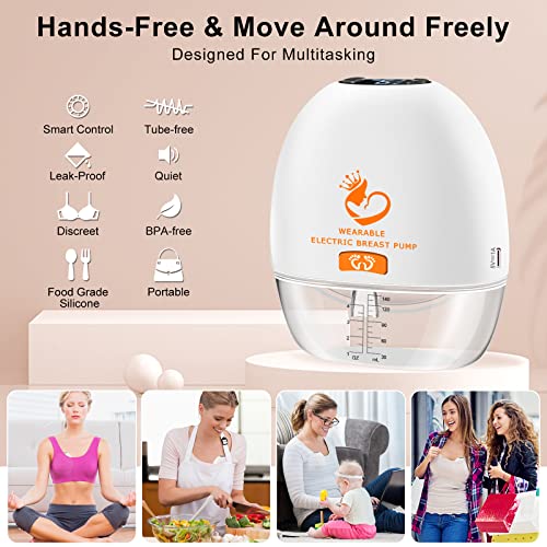 Wearable Breast Pump with Remote Control, Ultra Light Portable Breast Pump, Hands Free Electric Breast Pump with 4 Modes & 9 Levels,Rechargeable Wireless All-in-One Breast Pump with 18-24mm Flanges