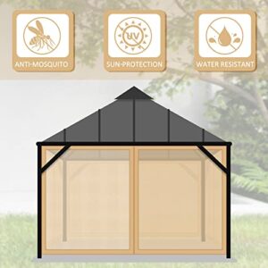 Universal Replacement Mosquito Netting for Patio Gazebo 10' x 12' Mosquito Net Camping 4 Panel Mosquito Net Gazebo Canopy Replacement Patio Mosquito Netting with Zipper for Porch, Khaki