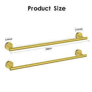 Newfun 24 Inch Brushed Gold Bath Towel Bar,2Pcs Towel Racks for Bathroom Rod Classic SUS304 Stainless Steel Bathroom Towel Holder Wall Mounted