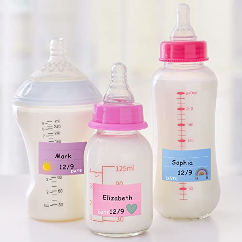 600 Pcs Boho Self Adhesive Baby Bottle Labels for Daycare Removable Colored Name Labels for Daycare Assorted Color Writable Name Stickers for Water Bottles Food Breastmilk Preschool School Home