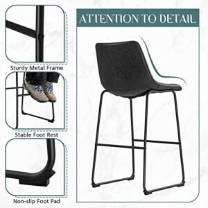 Furmax Bar Stools 29 inches Counter Height Stools Set of 2, Dining Chairs, Faux Leather Bar Chairs with Back, Modern Industrial Armless Stools for Kitchen Island, Bar, Pub (Black)