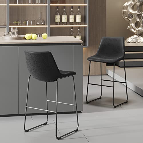 Furmax Bar Stools 29 inches Counter Height Stools Set of 2, Dining Chairs, Faux Leather Bar Chairs with Back, Modern Industrial Armless Stools for Kitchen Island, Bar, Pub (Black)