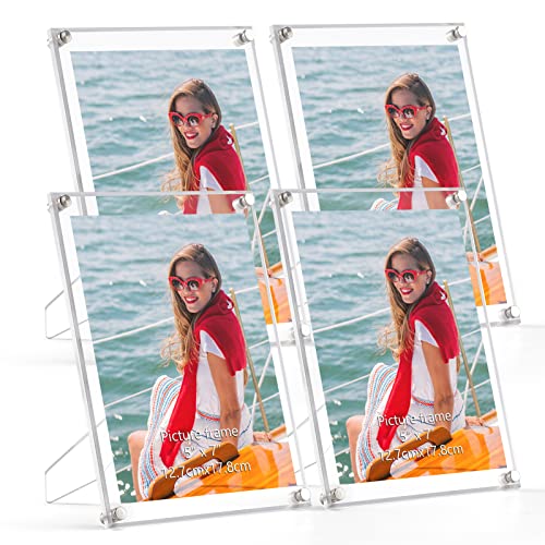 Serwrsw 4 Pack 5x7 Acrylic Floating Frames, Clear Desk Frame for Family Photos or Office Pressed Flowers, Tabletop Display Frame for Kid Art Work