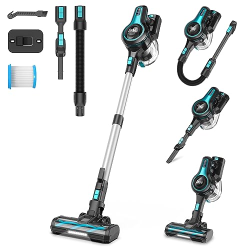 INSE 28Kpa Cordless Vacuum Cleaner, 300W Powerful Stick Vacuum, 8-in-1 Rechargeable Vacuum, 2500m-Ah Battery, 45min Runtime, 1.2L Dustbin, Lightweight Cordless Vacuum for Pet Hair Hard Floor Carpet