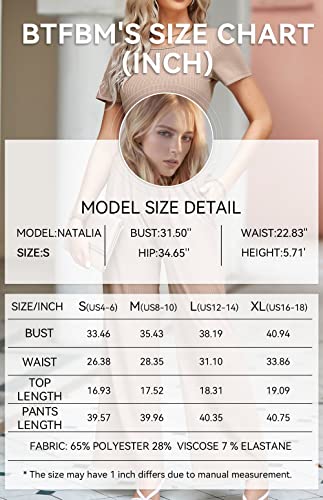 BTFBM Women Summer 2023 Two Piece Casual Outfits Lounge Set Ribbed Knit Bodycon Crop Top Long Pants Tracksuits Sweatsuit(Short Apricot, Small)