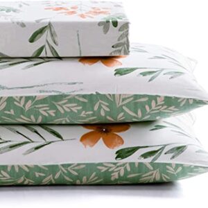 SLEEPBELLA Duvet Cover Set 600 Thread Count Cotton Bedding Set (Full, White&Green Floral)