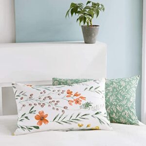 SLEEPBELLA Duvet Cover Set 600 Thread Count Cotton Bedding Set (Full, White&Green Floral)