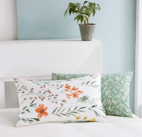 SLEEPBELLA Duvet Cover Set 600 Thread Count Cotton Bedding Set (Full, White&Green Floral)