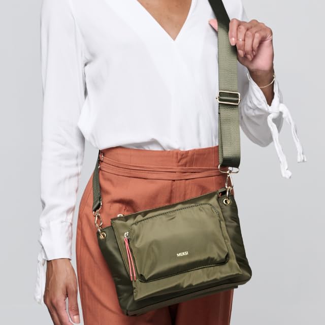 MERSI Erin Crossbody Purse, a Stylish Lightweight Nylon Crossbody Bag, Water-Resistant Everyday Purse or Travel Companion Perfectly Designed for Women on the Go - Olive