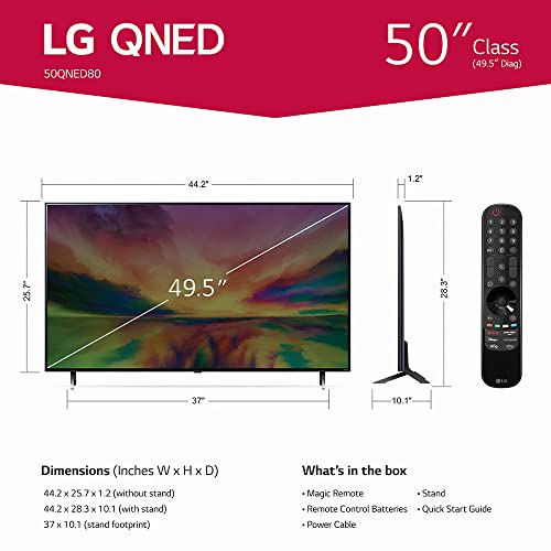 LG QNED80 Series 50-Inch Class QNED Mini LED Smart TV 4K Processor Smart Flat Screen TV for Gaming with Magic Remote AI-Powered 50QNED80URA, 2023 with Alexa Built-in,Black