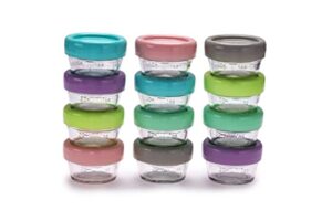 melii glass baby food freezer jars, snack container with lids, bpa free, microwave & dishwasher safe (2oz - 12 piece set)