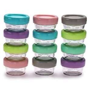 melii Glass Baby Food Freezer Jars, Snack Container with Lids, BPA Free, Microwave & Dishwasher Safe (2oz - 12 Piece Set)