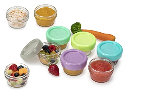 melii Glass Baby Food Freezer Jars, Snack Container with Lids, BPA Free, Microwave & Dishwasher Safe (2oz - 12 Piece Set)