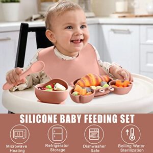 14 Pcs Baby Feeding Set Silicone Baby Led Weaning Feeding Supplies, Suction Bowl Crab Shape Divided Plate Adjustable Bib Soft Spoon Fork Snack Cup with Lid Drinking Cup, Toddlers Self Eating Utensil