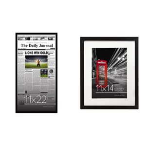 americanflatamericanflat 11x22 newspaper frame in black & 11x14 black picture frame - displays 8x10 with mat or 11x14 without mat - composite wood with shatter resistant glass