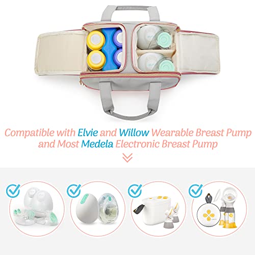 Damero Wearable Breast Pump Bag with Ice Pack and Cooler Compartment Compatible with Willow and Elvie Breast Pump, Tote Bag for Wearable Breast Pump, Pump Parts and Ice Pack, Patent Design