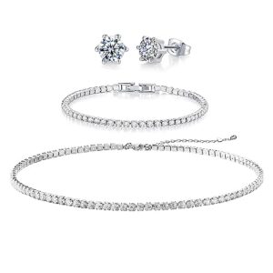tengtengfit tennis necklace bracelet earrings jewelry sets for women teen girls 14k silver plated cubic zirconia fashion jewelry hypoallergenic