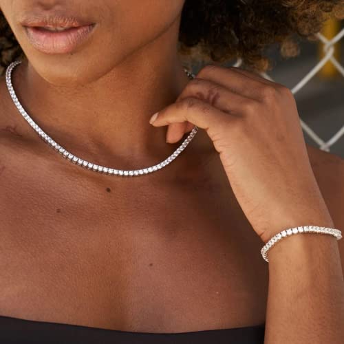 TENGTENGFIT Tennis Necklace Bracelet Earrings Jewelry Sets for Women Teen Girls 14K Silver Plated Cubic Zirconia Fashion Jewelry Hypoallergenic