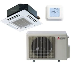 mitsubishi 12,000 btu 1 ton four way ceiling cassette single zone mini split system - seer 22 ac & heat pump ductless ceiling recessed cool & heat