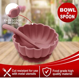 Flower Silicone Baby Bowl with Suction and Spoon - BPA-Free and Non-Toxic (Rose Dawn) - Perfect for Self-Feeding and Baby-Led Weaning. This is a must have for parents!