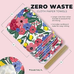 Earthly Co. Reusable Paper Towels - 10 Pack - Cloth Paper Towels Reusable Washable - Roll of Reusable Napkins Paperless Paper Towels - Absorbent + Long Lasting - Zero Waste Products - (Flowers)