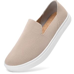 stq slip on sneakers for women comfortable loafers breathable knit casual tennis skate shoes sand 7 us