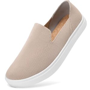 STQ Slip on Sneakers for Women Comfortable Loafers Breathable Knit Casual Tennis Skate Shoes Sand 7 US