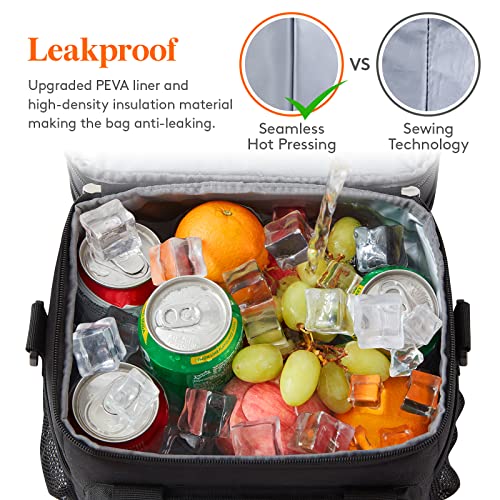 Lifewit Lunch Box for Men Women Double Deck Lunch Bag, Large Insulated Soft Cooler Bag, Leakproof Soft Meal Prep Lunch Tote with Shoulder Strap for Adults for Work/Flight/Travel, 12L/16Can, Black