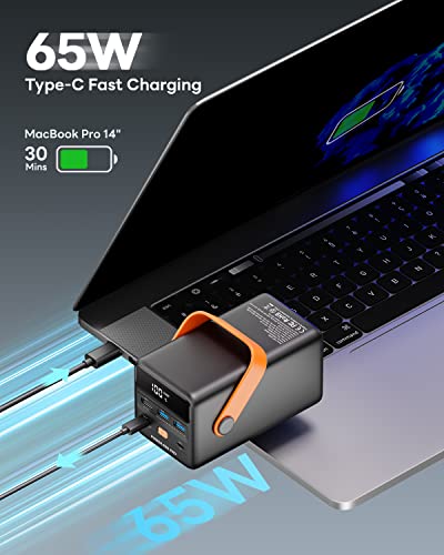 Power Bank, 50000mAh PD 65W USB C Portable Charger LED Display Fast Charging External Battery Pack Compatible with Laptop MacBook iPhone 14 13 12 Samsung S20 Google LG iPad Drone, etc. - Black