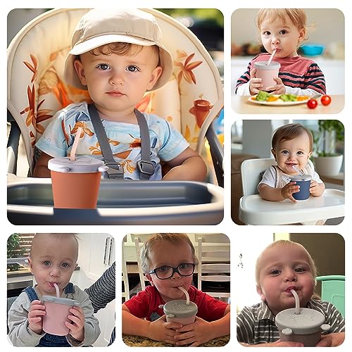 haakaa Jolly Hippo Baby Straw Cup, Food Grade Silicone Baby Training Sippy Cups for Infant 6+ months, BPA Free First Open Cup&Snack Container for Toddlers, 5oz (Bluestone)