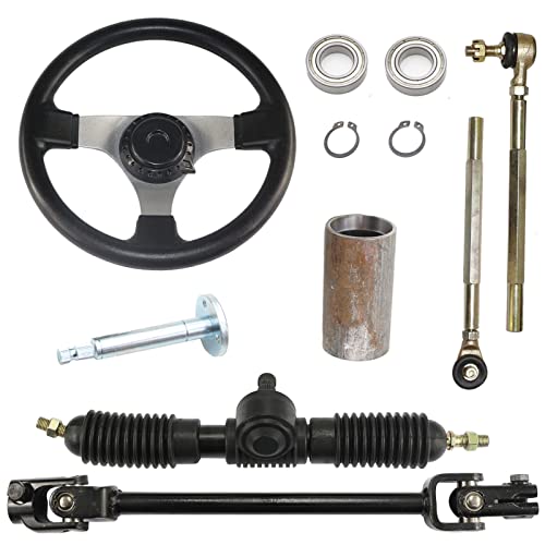 PRO BAT 300mm/11.8'' Steering Wheel Steel Kit 320mm/12.6'' Gear Rack Pinion Adjustable Shaft Set Replacement for 110cc Go Kart ATV Buggy Quad