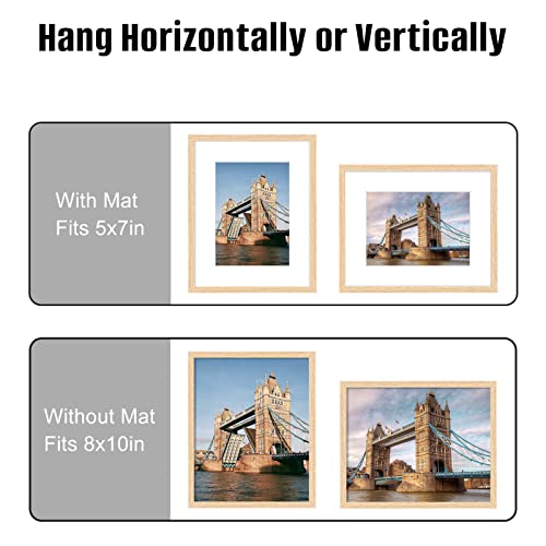 ENGLORY 8x10 Picture Frame Set of 2, Display 5x7 with Mat or 8x10 Without Mat, Photo Frames for Wall Mounting or Table Top Display, Wood