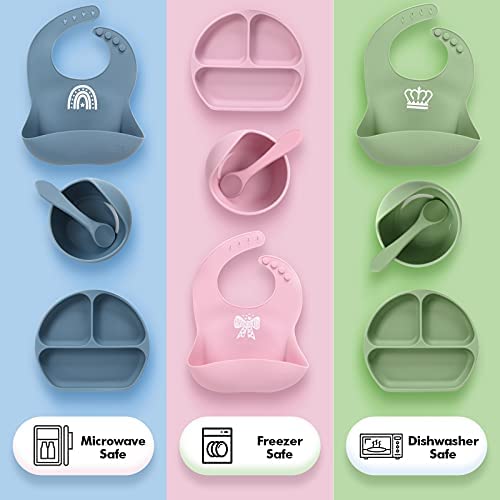 Miracle Baby 4pack Baby Plates And Bowls Sets, Silicon Baby Feeding Set, Suction Plates For Baby, Bowl Bib Spoons Baby Tableware Set, BPA Free Baby Essentials For 6-36 Months Toddler